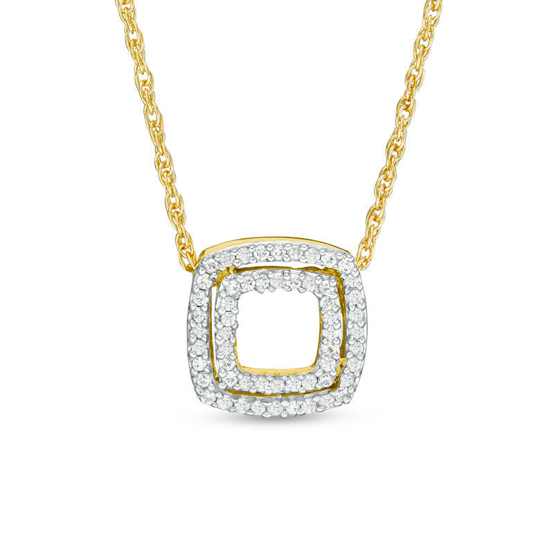 0.1 CT. T.W. Natural Diamond Double Square Pendant in 10K Yellow Gold