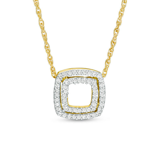 0.1 CT. T.W. Natural Diamond Double Square Pendant in 10K Yellow Gold