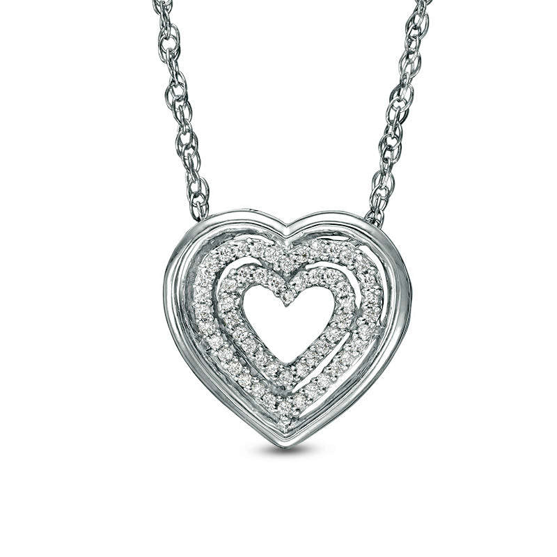 0.1 CT. T.W. Natural Diamond Triple Heart Pendant in Sterling Silver