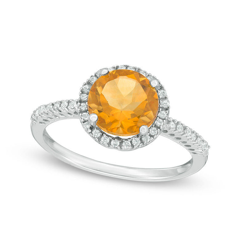 8.0mm Citrine and 0.13 CT. T.W. Natural Diamond Frame Ring in Solid 10K White Gold