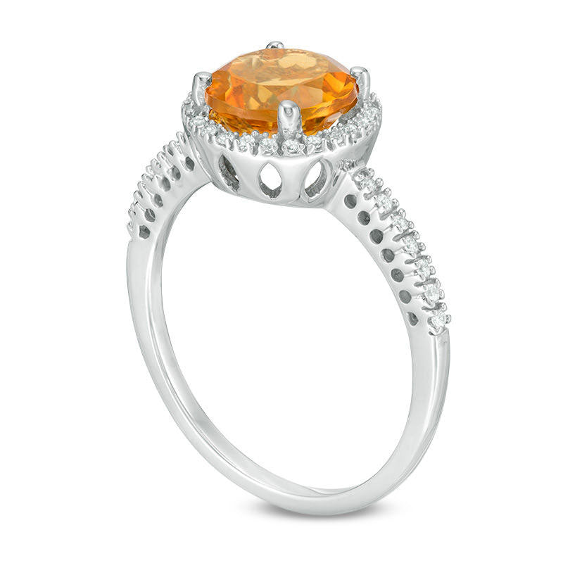 8.0mm Citrine and 0.13 CT. T.W. Natural Diamond Frame Ring in Solid 10K White Gold