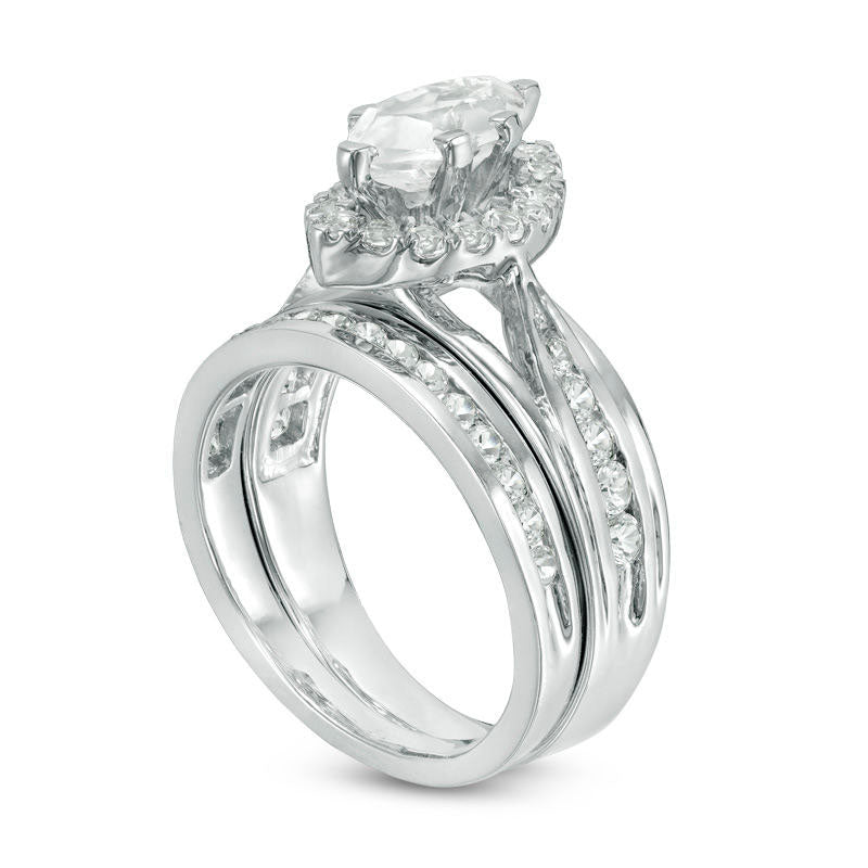 Marquise Lab-Created White Sapphire Frame Bridal Engagement Ring Set in Sterling Silver