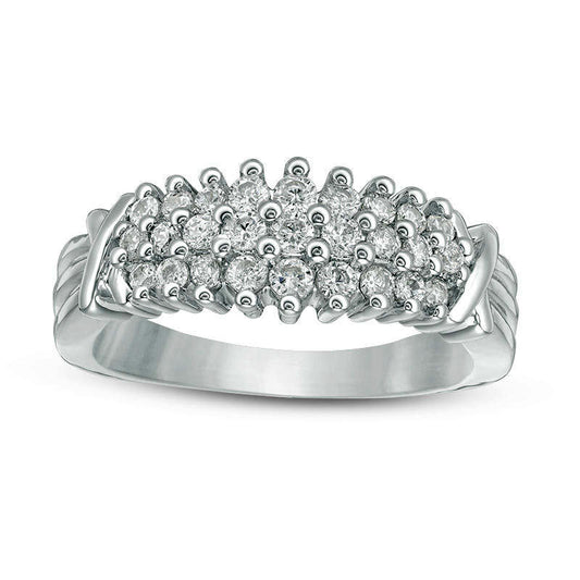 0.50 CT. T.W. Natural Diamond Three Row "X" Collar Anniversary Band in Solid 10K White Gold