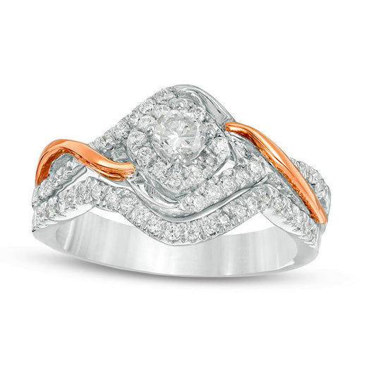 0.50 CT. T.W. Natural Diamond Frame Bypass Bridal Engagement Ring Set in Solid 10K Two-Tone Gold