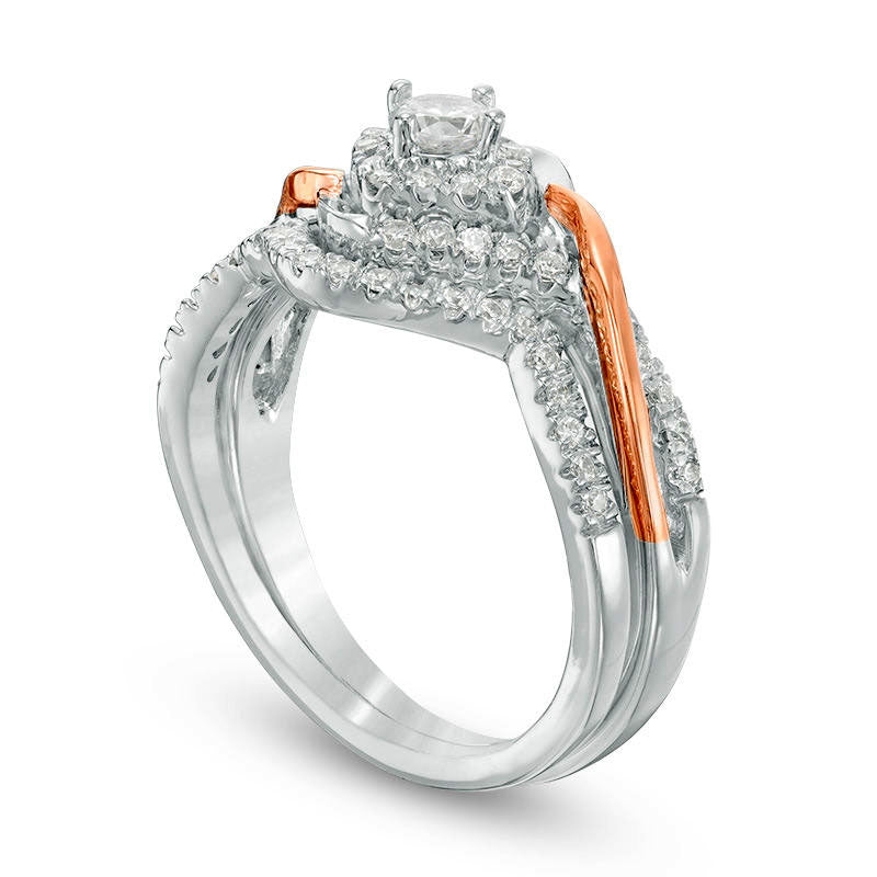 0.50 CT. T.W. Natural Diamond Frame Bypass Bridal Engagement Ring Set in Solid 10K Two-Tone Gold