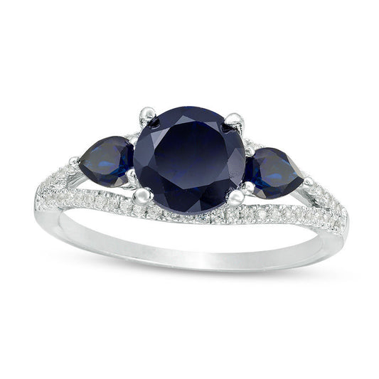 Lab-Created Blue Sapphire and 0.25 CT. T.W. Diamond Split Shank Engagement Ring in Sterling Silver