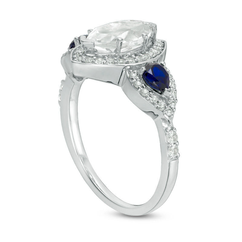 Marquise Lab-Created White and Blue Sapphire Frame Engagement Ring in Sterling Silver