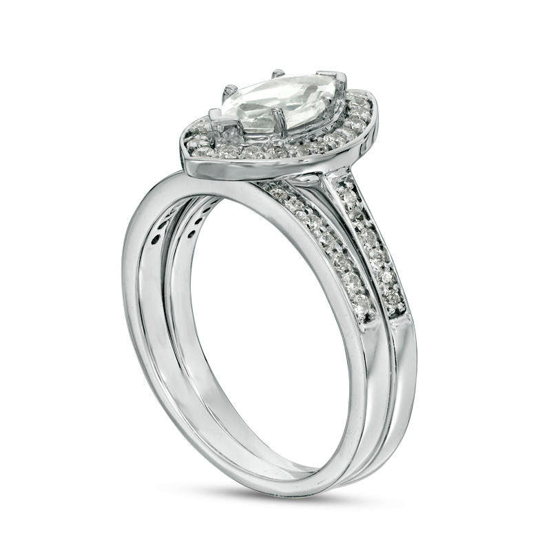 Marquise Lab-Created White Sapphire and 0.33 CT. T.W. Diamond Frame Bridal Engagement Ring Set in Sterling Silver