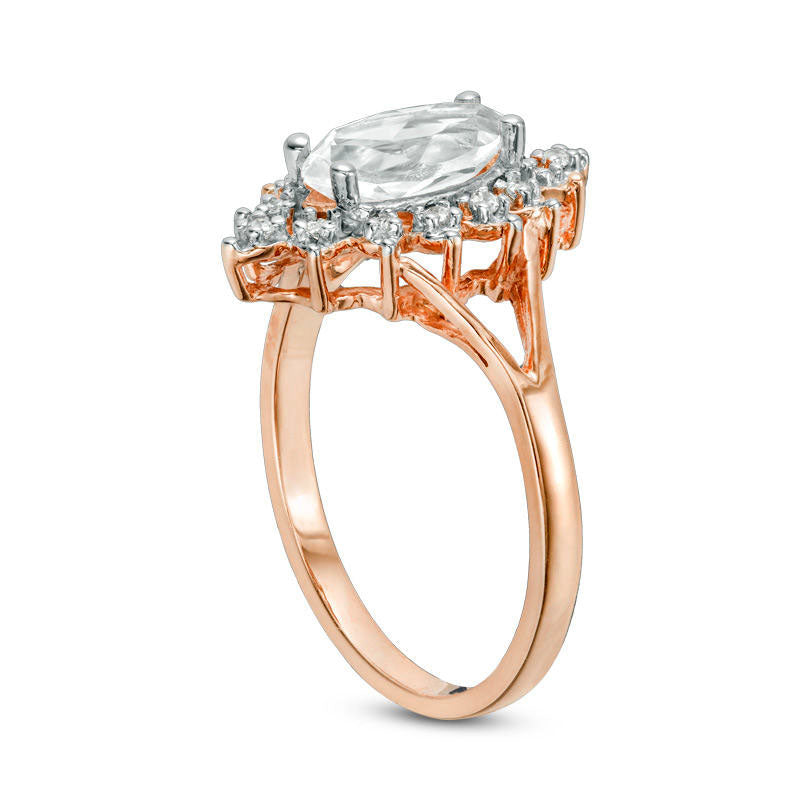 Marquise Lab-Created White Sapphire and 0.07 CT. T.W. Diamond Sunburst Frame Engagement Ring in Solid 10K Rose Gold