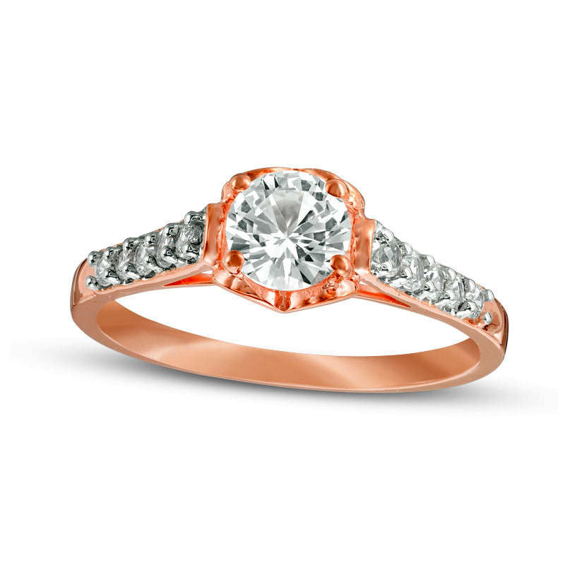 Lab-Created White Sapphire Engagement Ring in Solid 10K Rose Gold