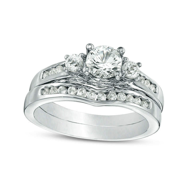 5.4mm Lab-Created White Sapphire Three Stone Bridal Engagement Ring Set in Solid 10K White Gold