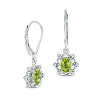 Oval Peridot and Diamond Accent Scallop Frame Earrings in Sterling Silver