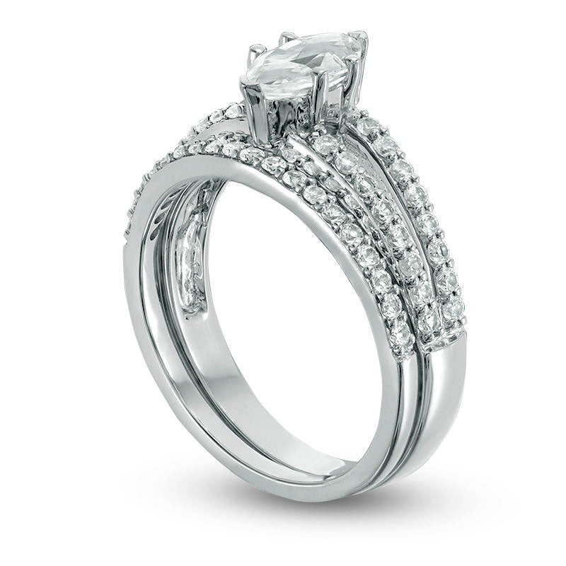 Marquise Lab-Created White Sapphire Split Shank Bridal Engagement Ring Set in Solid 10K White Gold