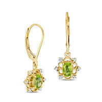 Oval Peridot and Diamond Accent Scallop Frame Drop Earrings in Sterling Silver with 14K Gold Plate