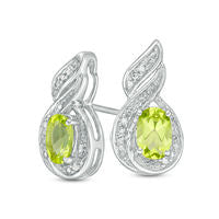 Oval Peridot and Diamond Accent Swirl Drop Earrings in Sterling Silver