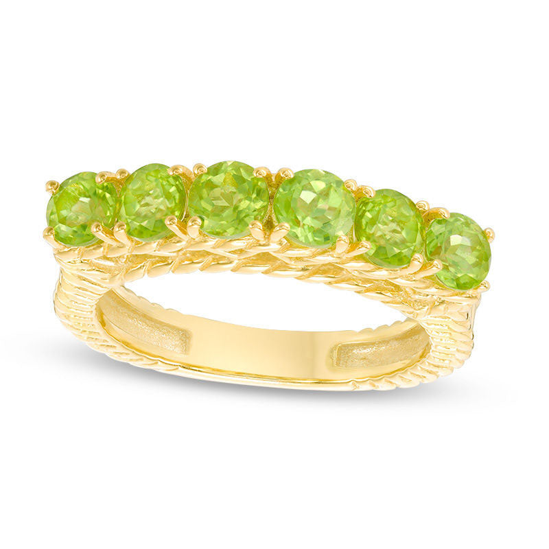 4.0mm Peridot Six Stone Ring in Sterling Silver with Solid 14K Gold Plate