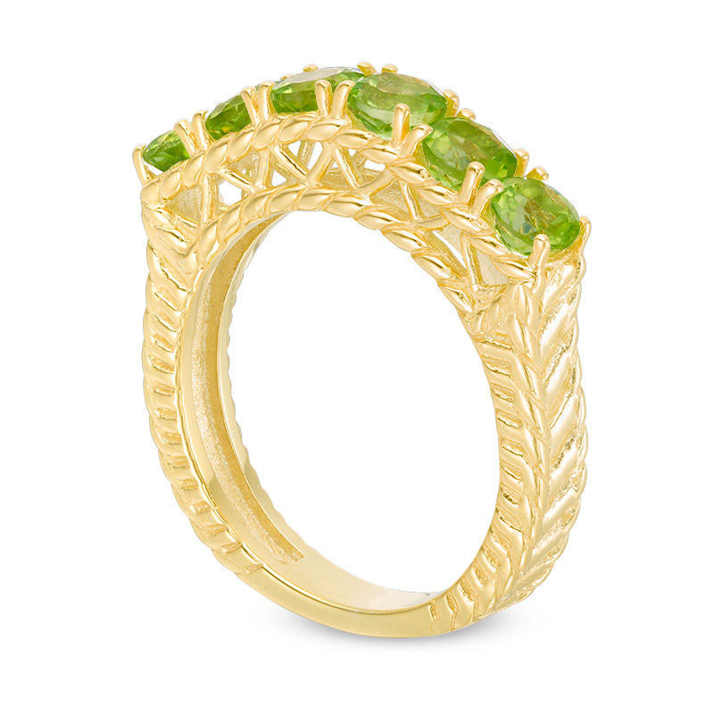 4.0mm Peridot Six Stone Ring in Sterling Silver with Solid 14K Gold Plate