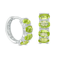 Oval Peridot Four Stone Hoop Earrings in Sterling Silver