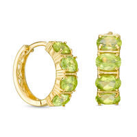 Oval Peridot Four Stone Hoop Earrings in Sterling Silver with 14K Gold Plate