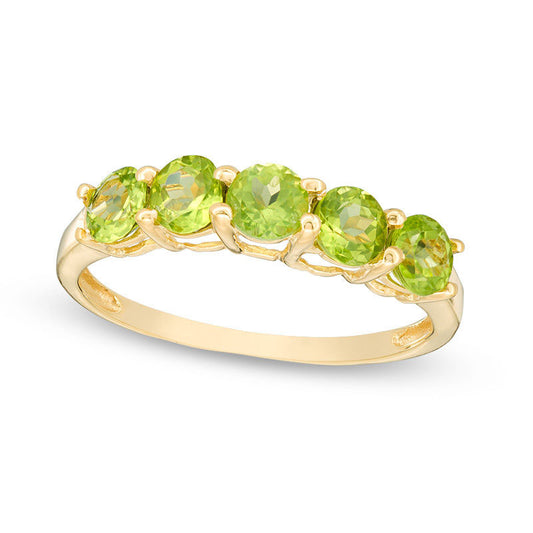 4.0mm Peridot Five Stone Ring in Sterling Silver with Solid 14K Gold Plate