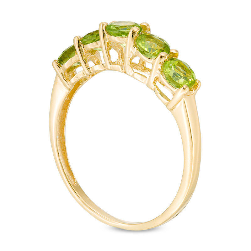 4.0mm Peridot Five Stone Ring in Sterling Silver with Solid 14K Gold Plate