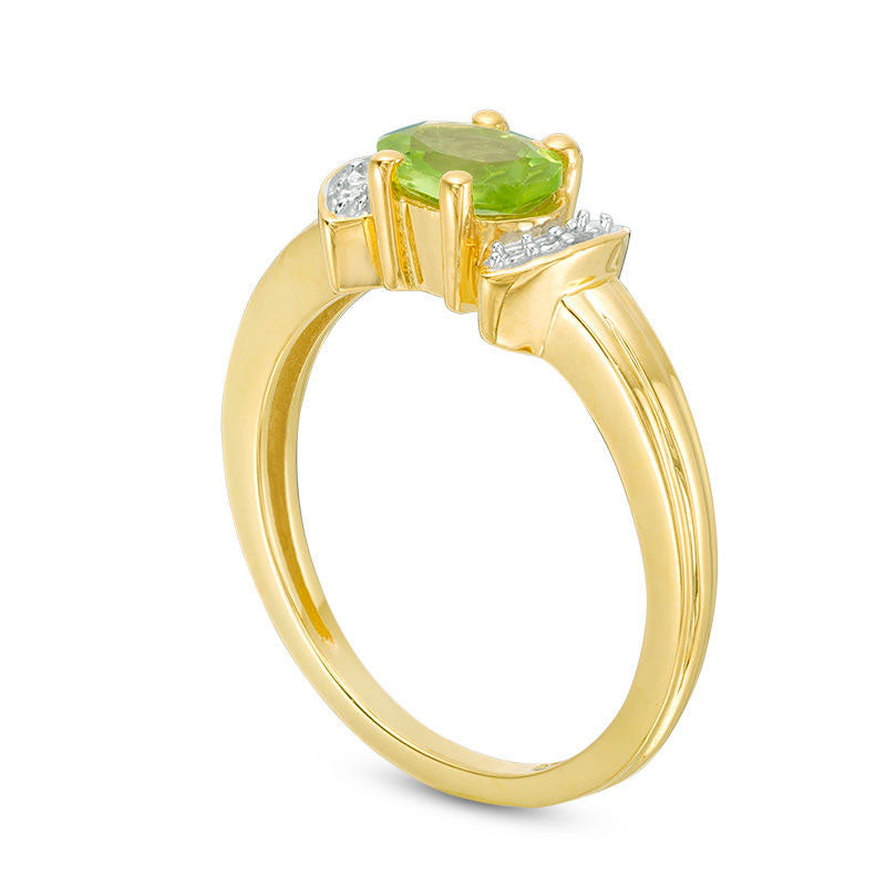 Oval Peridot and Natural Diamond Accent Collar Ring in Sterling Silver with Solid 14K Gold Plate