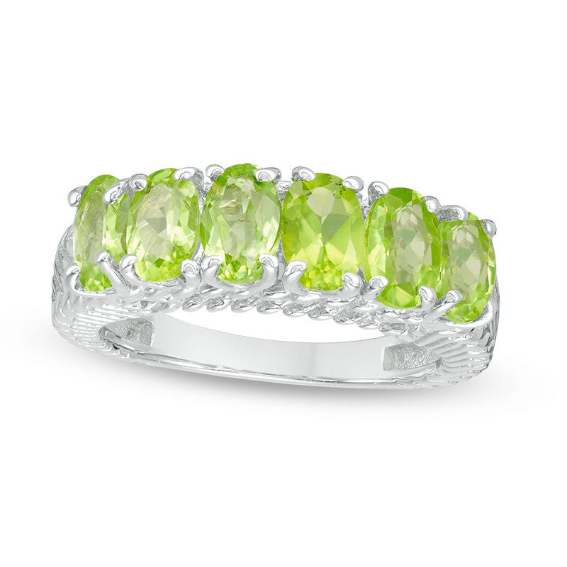 Oval Peridot Six Stone Ring in Sterling Silver