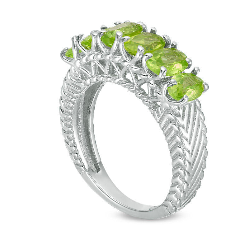 Oval Peridot Six Stone Ring in Sterling Silver