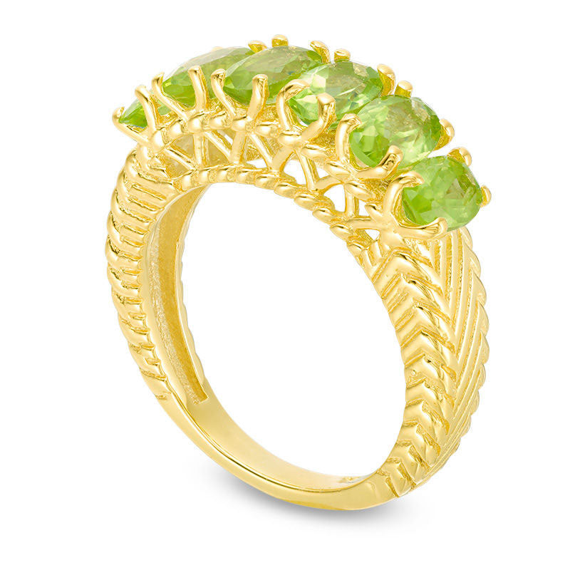 Oval Peridot Six Stone Ring in Sterling Silver with Solid 14K Gold Plate