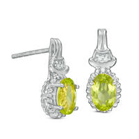 Oval Peridot and Diamond Accent Vintage-Style Stud Earrings in Sterling Silver