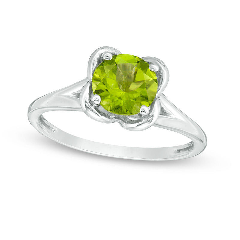 7.0mm Peridot Flower Frame Ring in Sterling Silver