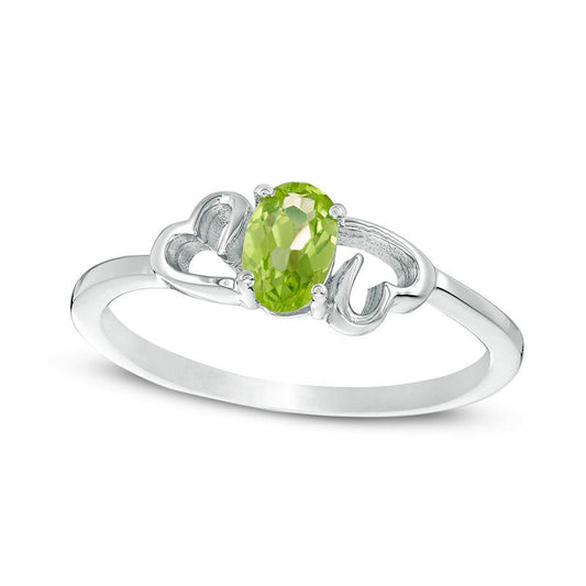 Oval Peridot Heart Sides Ring in Sterling Silver