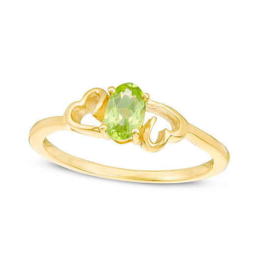 Oval Peridot Heart Sides Ring in Sterling Silver with Solid 14K Gold Plate