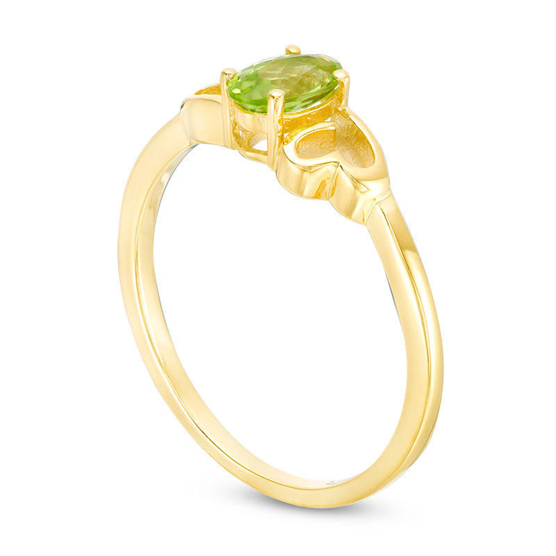 Oval Peridot Heart Sides Ring in Sterling Silver with Solid 14K Gold Plate