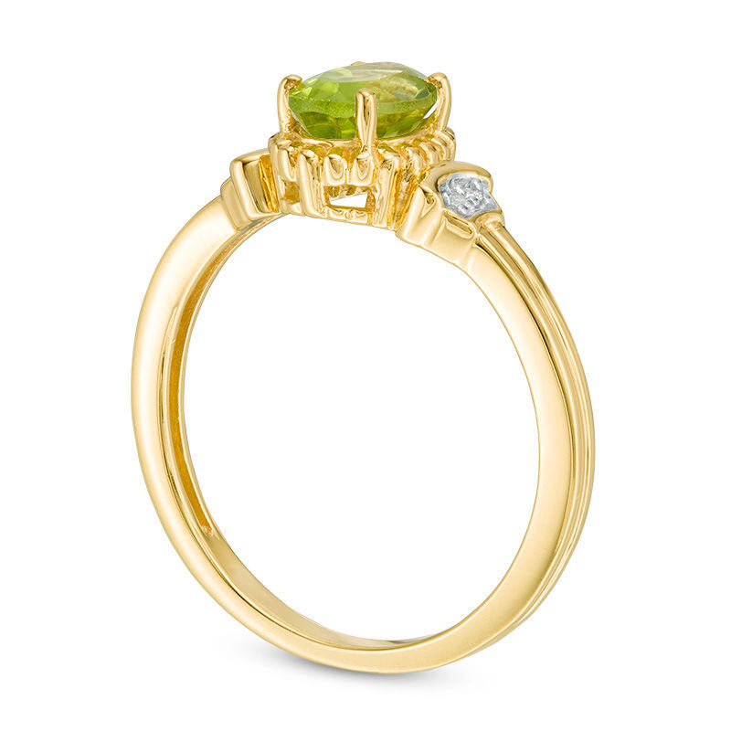 Oval Peridot and Natural Diamond Accent Collar Antique Vintage-Style Ring in Sterling Silver with Solid 14K Gold Plate