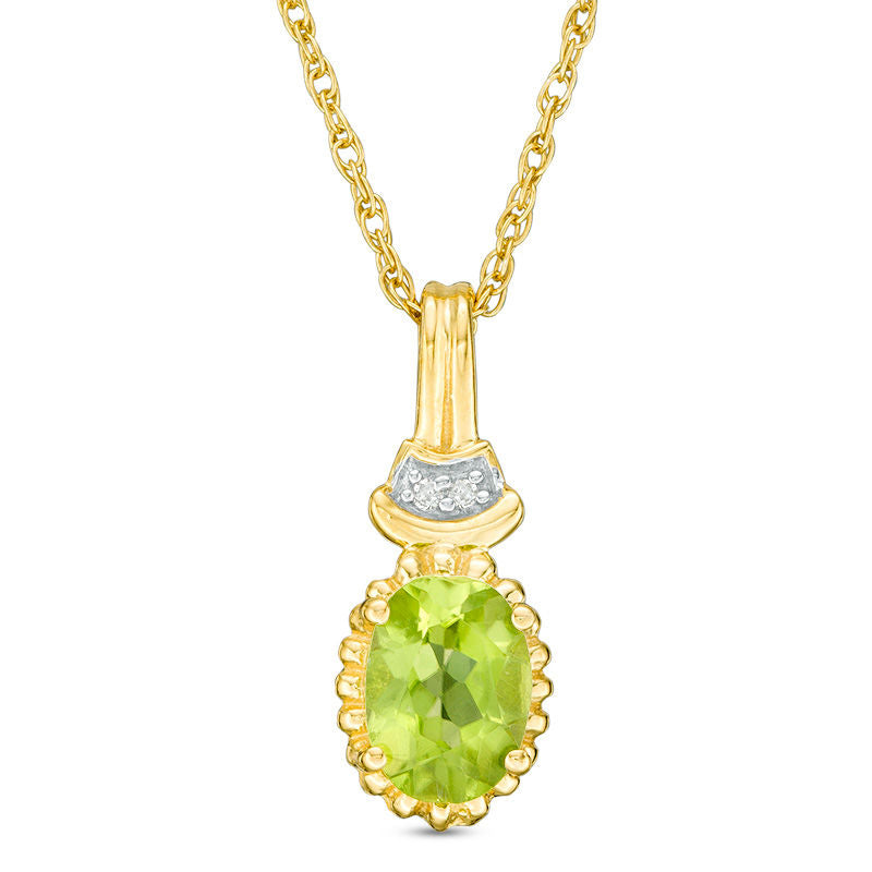 Oval Peridot and Natural Diamond Accent Antique Vintage-Style Drop Pendant in Sterling Silver with 14K Gold Plate