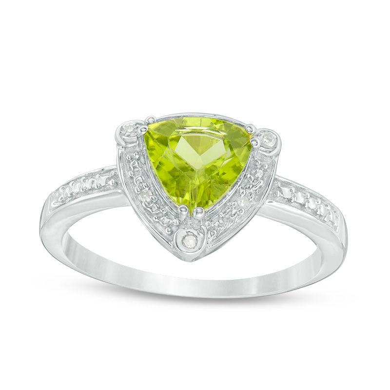 7.0mm Trillion-Cut Peridot and Natural Diamond Accent Frame Ring in Sterling Silver