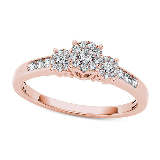 0.33 CT. T.W. Composite Natural Diamond Three Stone Engagement Ring in Solid 10K Rose Gold