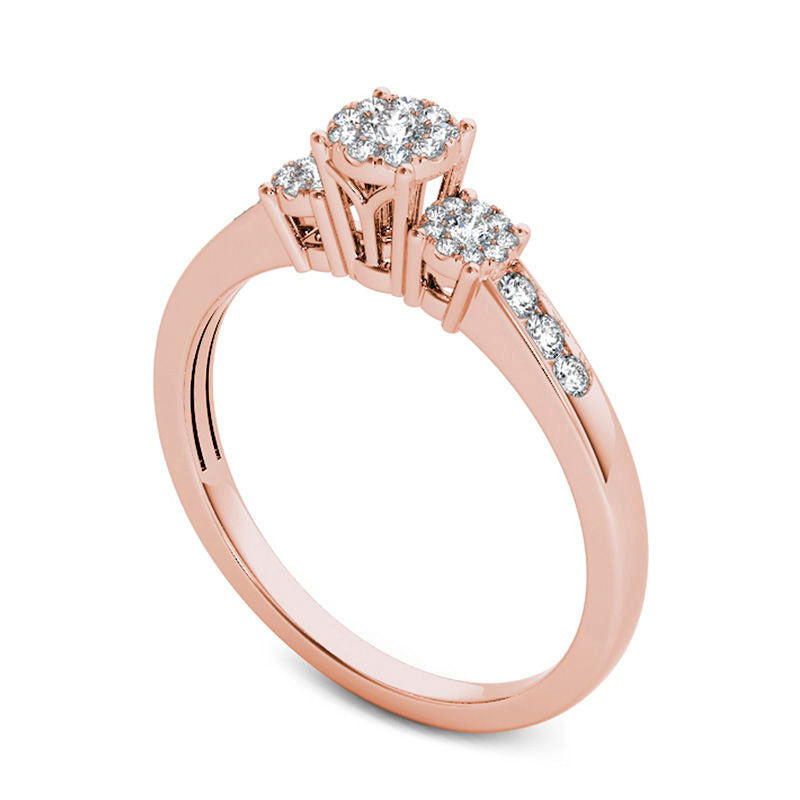 0.33 CT. T.W. Composite Natural Diamond Three Stone Engagement Ring in Solid 10K Rose Gold