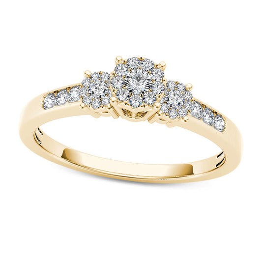 0.33 CT. T.W. Composite Natural Diamond Three Stone Engagement Ring in Solid 10K Yellow Gold