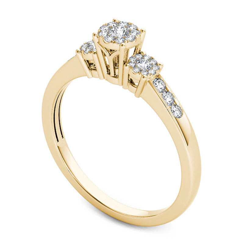 0.33 CT. T.W. Composite Natural Diamond Three Stone Engagement Ring in Solid 10K Yellow Gold