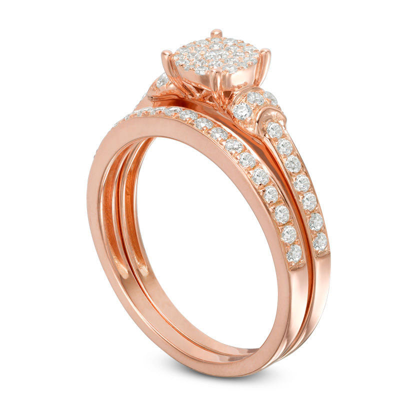 0.50 CT. T.W. Composite Natural Diamond Collar Bridal Engagement Ring Set in Solid 14K Rose Gold