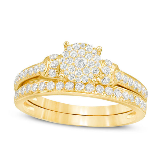 0.50 CT. T.W. Composite Natural Diamond Collar Bridal Engagement Ring Set in Solid 14K Gold