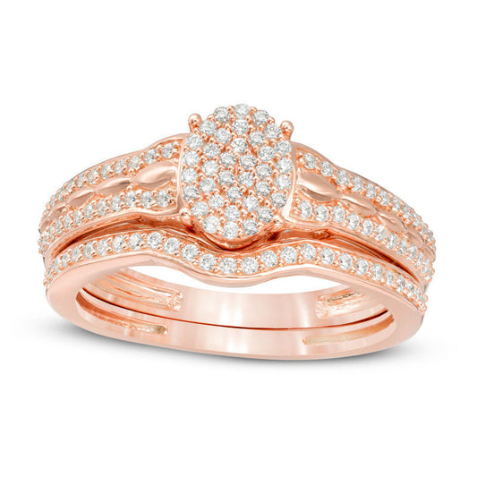 0.33 CT. T.W. Composite Natural Diamond Oval Bridal Engagement Ring Set in Solid 10K Rose Gold