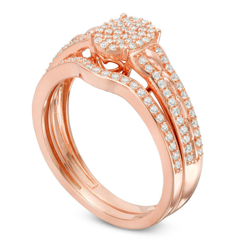 0.33 CT. T.W. Composite Natural Diamond Oval Bridal Engagement Ring Set in Solid 10K Rose Gold