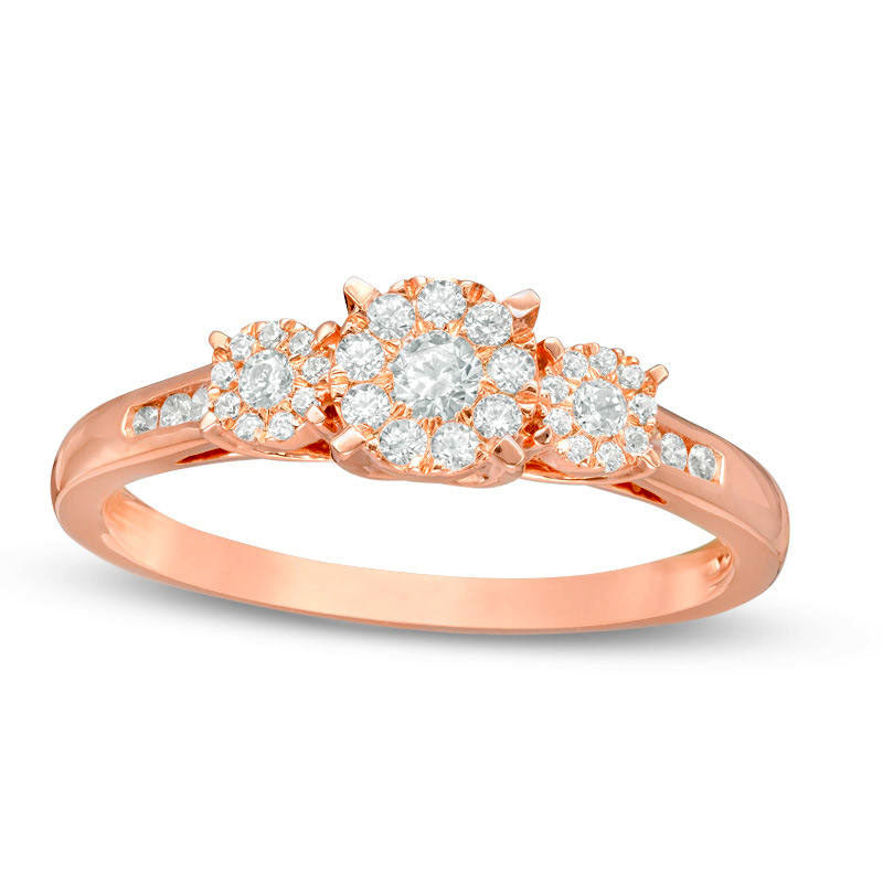 0.33 CT. T.W. Composite Natural Diamond Three Stone Engagement Ring in Solid 10K Rose Gold