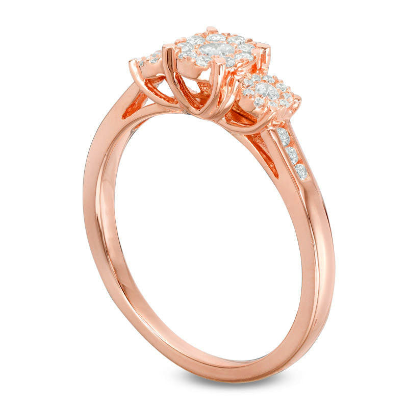 0.33 CT. T.W. Composite Natural Diamond Three Stone Engagement Ring in Solid 10K Rose Gold