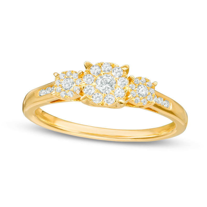 0.33 CT. T.W. Composite Natural Diamond Three Stone Engagement Ring in Solid 10K Yellow Gold