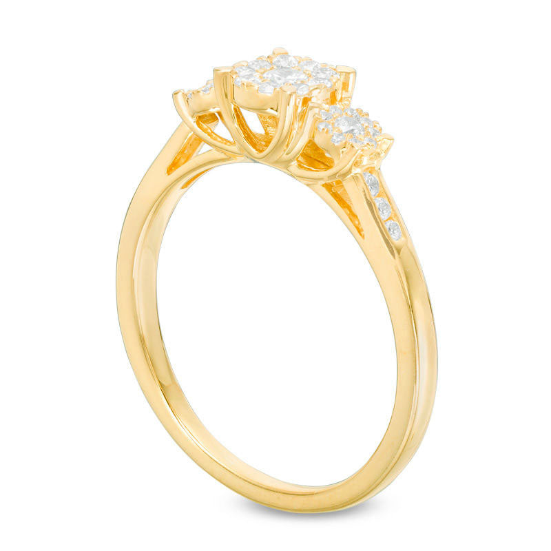 0.33 CT. T.W. Composite Natural Diamond Three Stone Engagement Ring in Solid 10K Yellow Gold