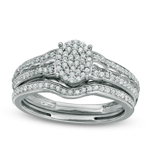 0.33 CT. T.W. Composite Natural Diamond Oval Bridal Engagement Ring Set in Solid 10K White Gold